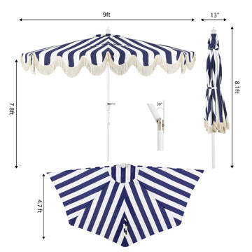 Beverly 9 ft. Designer Classic Scalloped Fringe Half Market Patio Umbrella